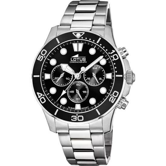Lotus Excellent 187563 Mens Stainless Steel Black Chronograph Dial Watch 44 mm
