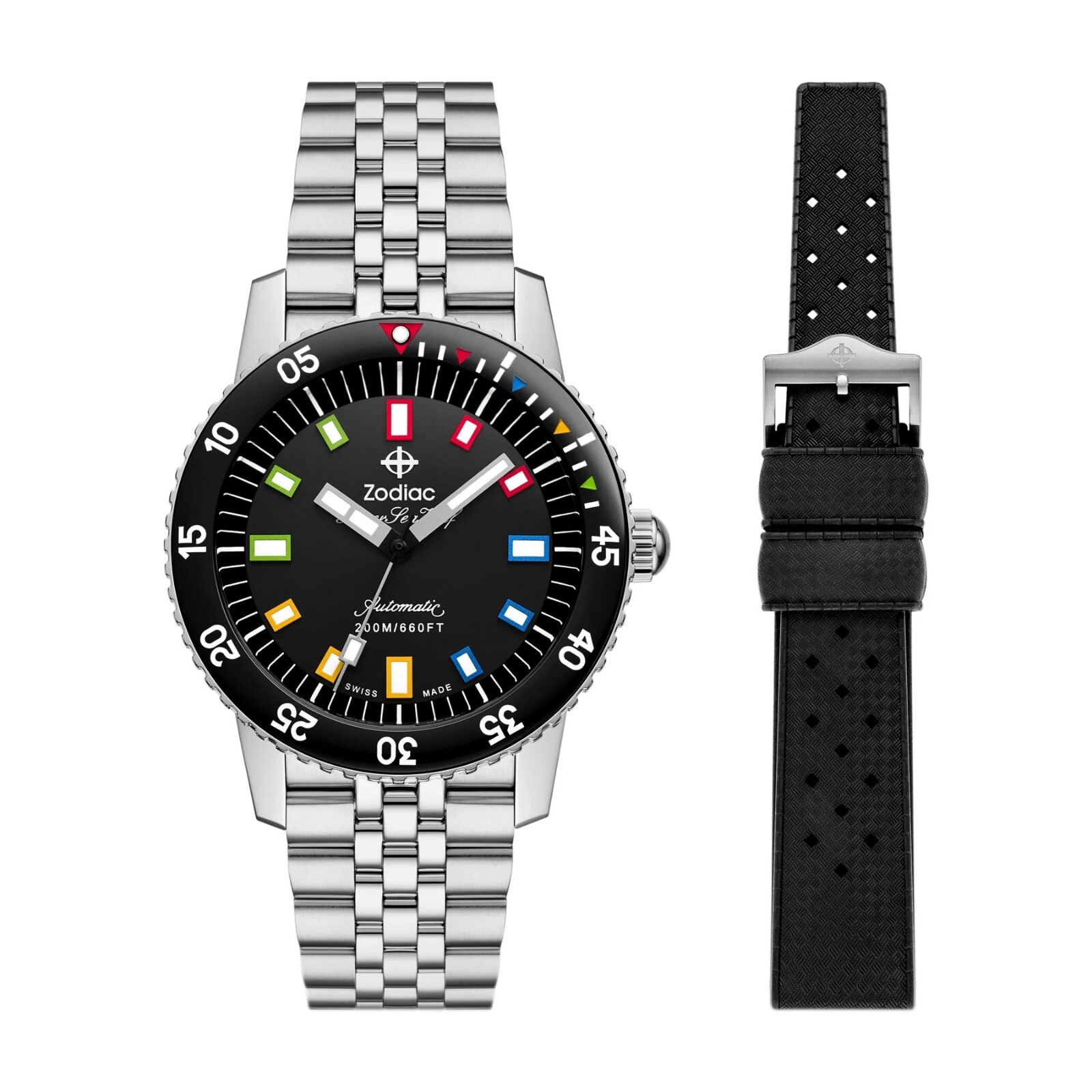 Zodiac Super Sea Wolf Compression DiveAutomatic Black Dial Bracelet Watch ZO9311