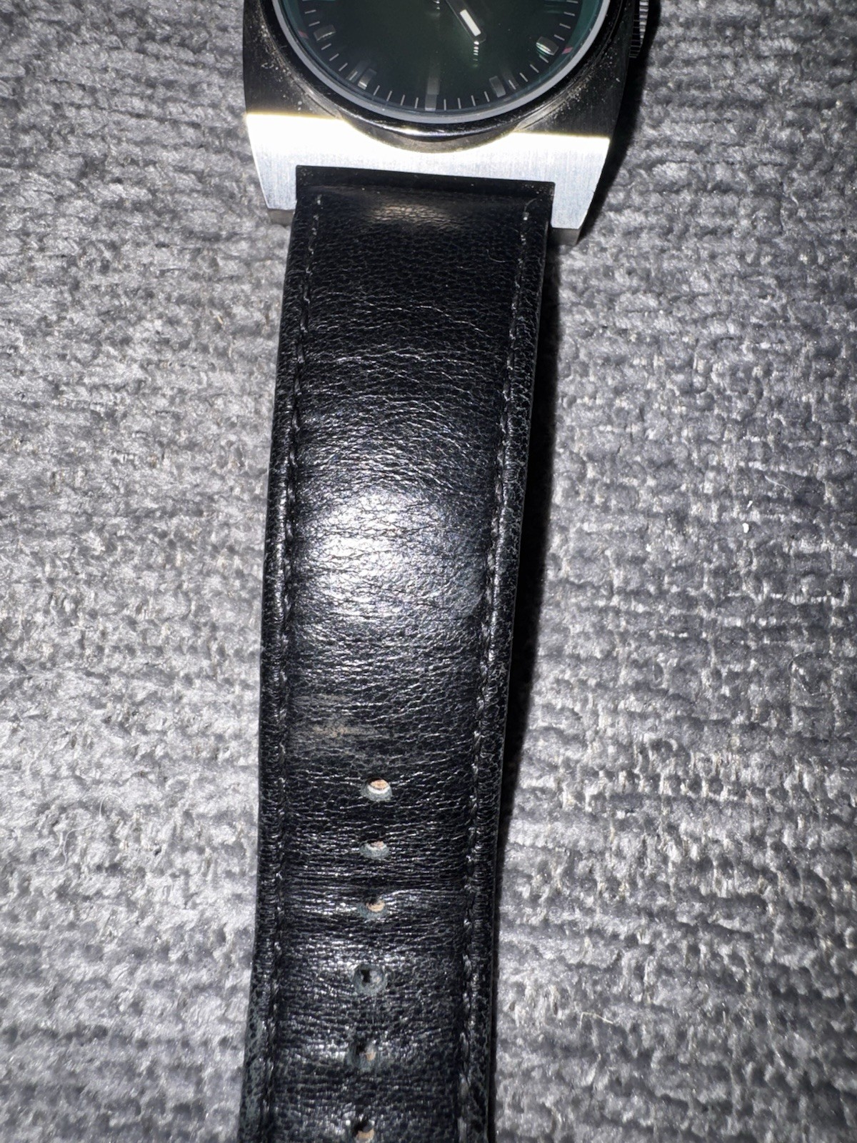Fossil JR-8003 Men’s Quartz Green Dial Square Watch Black Leather Strap 50m Box