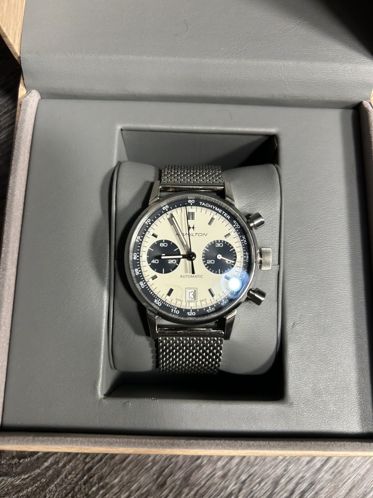 Hamilton Intra-matic Automatic Chronograph Watch 40mm Panda Mesh strap