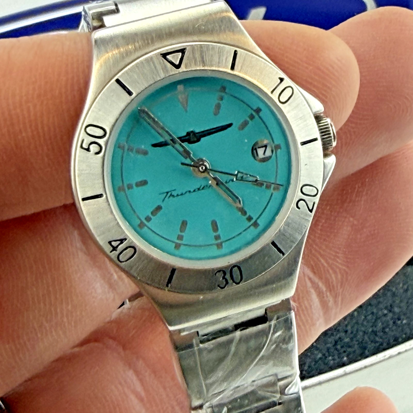 Vintage Ford Thunderbird Watch Teal Dial Model 10289 New In Tin Case Damaged Box