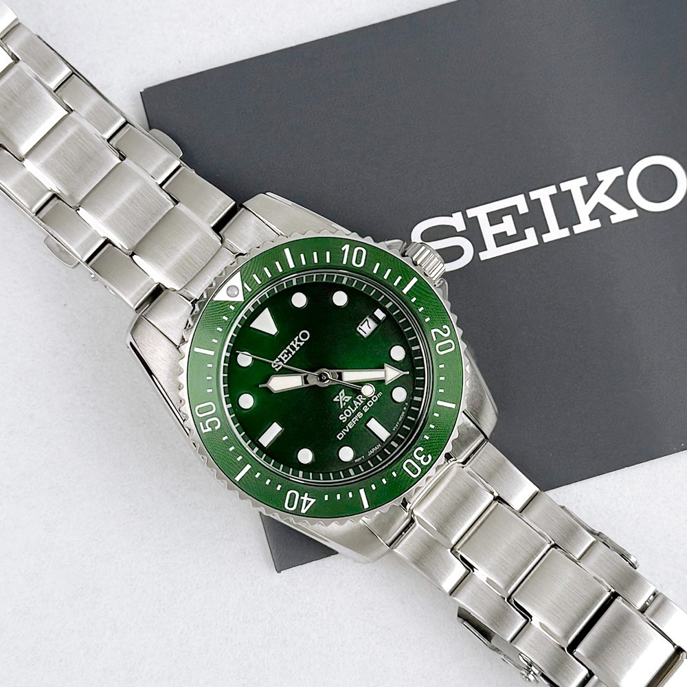 Seiko Men’s Prospex Solar Scuba Green Dial Diver Stainless Watch SNE583