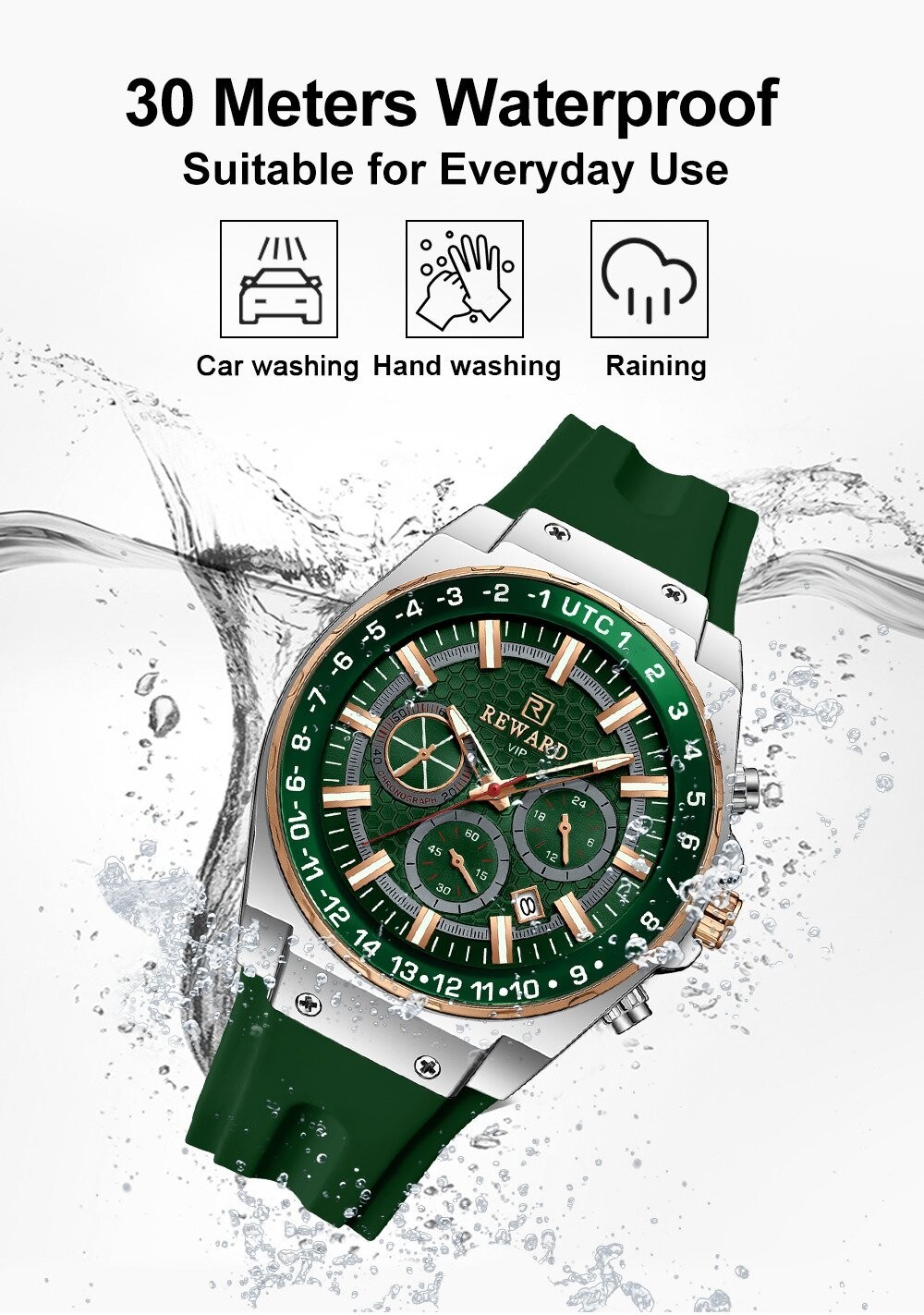 REWARD Men’s Business Luminous Multifunction Chronograph Calendar Quartz Watch