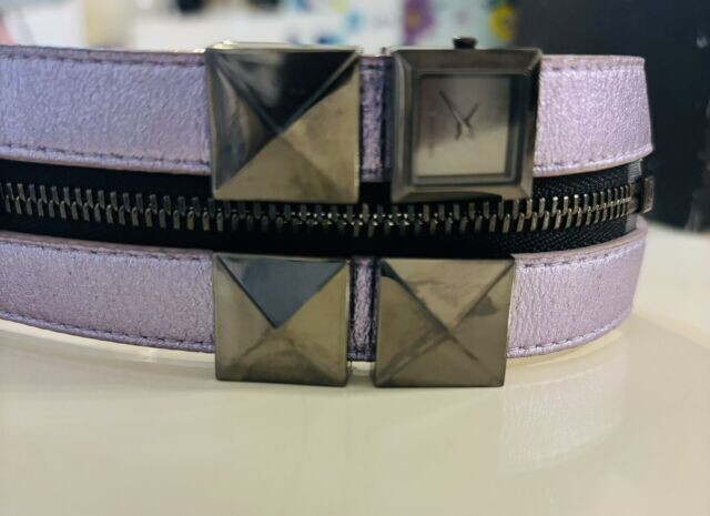 Karl Lagerfeld Cuff Lavender Stud Pyramid Zipper KL2010 Womens Watch NWOT