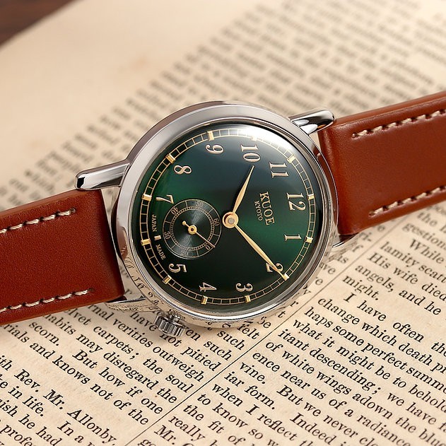KUOE KYOTO OLD SMITH 90-007 Small Seconds Automatic Green Dial Whiskey Strap New