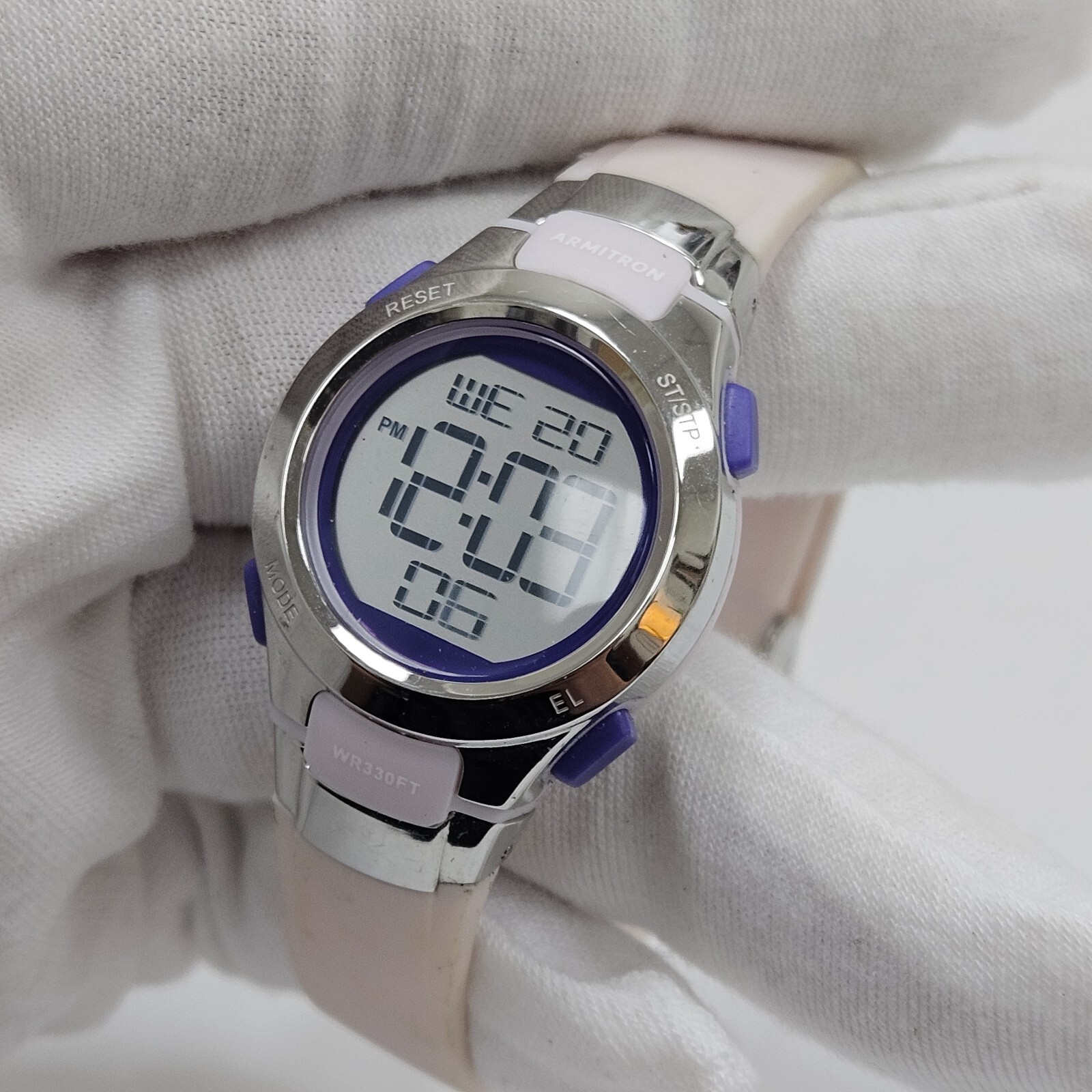Armitron Pro Sport Digital Day Date Alarm Timer Pink & Purple Silicone Watch