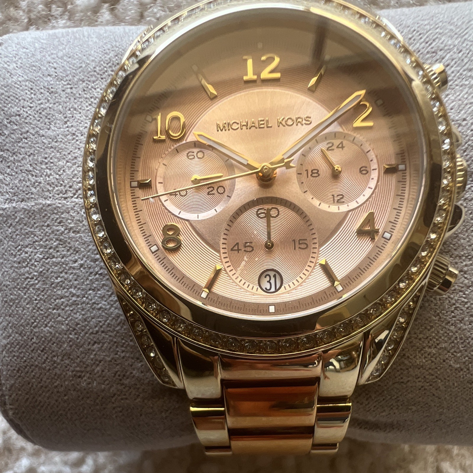 Michael Kors MK-6316 Two-Tone Gold/Rose Quartz Chronograph Date Box Papers