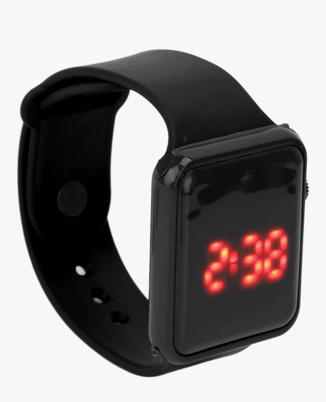 Black LED Display Digital Wristwatch Silicone Band Plastic Case Square Dial