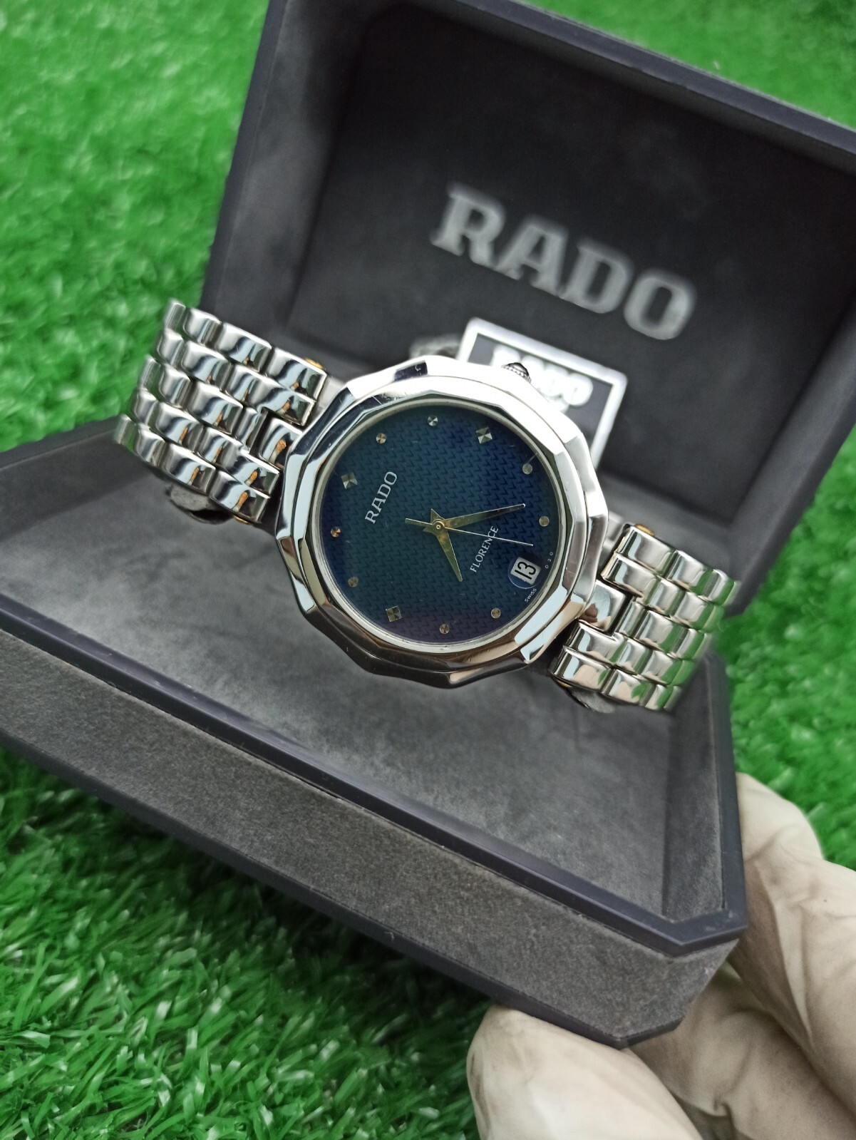 FULL SET VINTAGE RADO FLORENCE BLUE WATCH SWISS MADE 80s MEN & RARE & CLASSIC