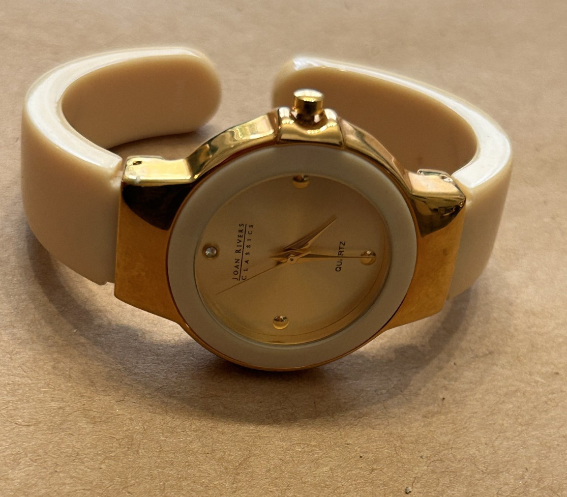 Joan Rivers Classics Ivory Enamel Bangle Watch Gold Tone Quartz New Battery