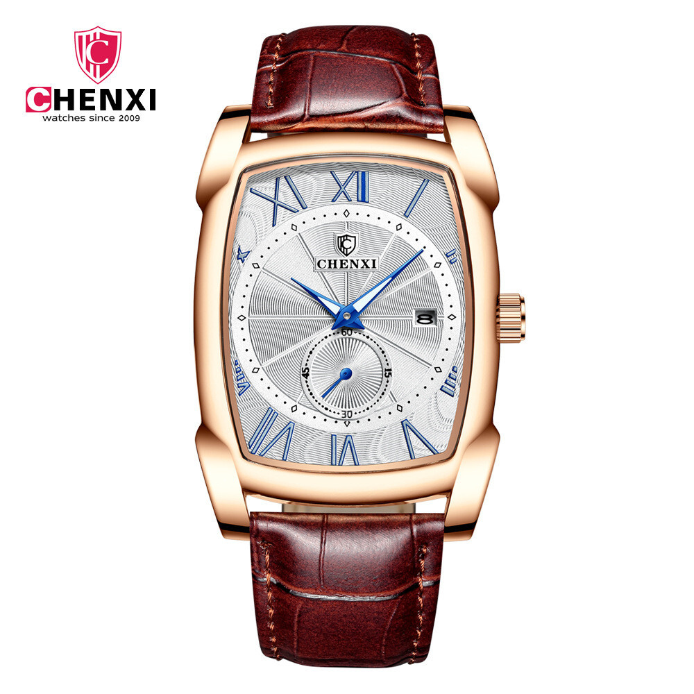 CHENXI Men’s Quartz Business Watches Leather Strap Rectangle Calendar Wristwach