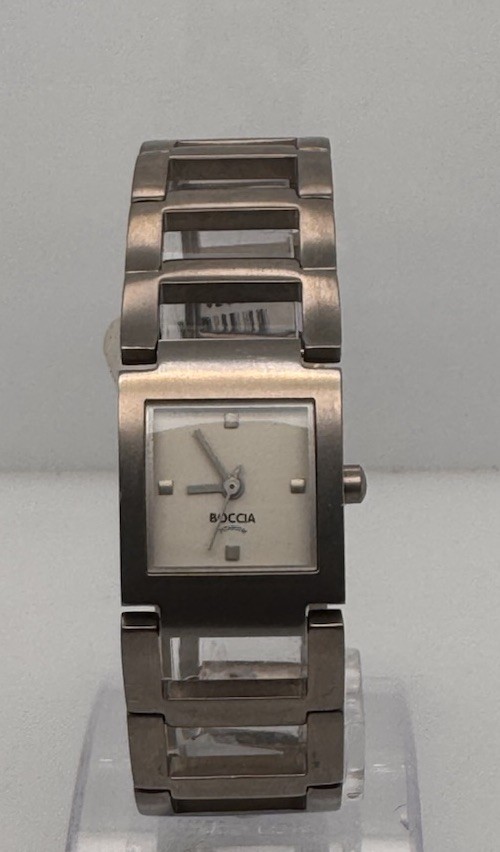 Boccia Square Titanium White Dial Hollow Bracelet Ladies Watch