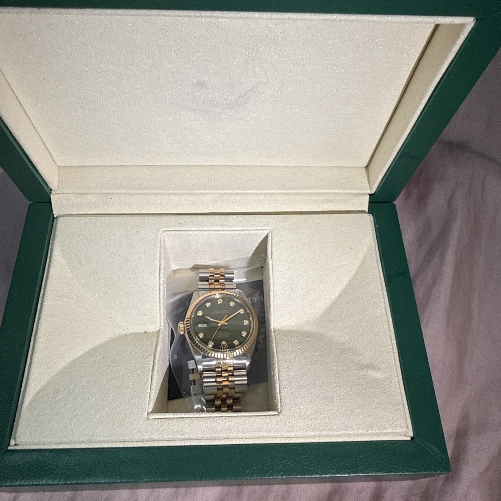 Rolex Datejust 36mm Yellow Gold Fluted Green Diamond Dial Jubilee Watch