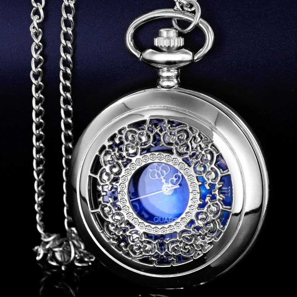 Exquisite Starry Blue Dial Quartz Pocket Watch Roman Numerals Gift USA FREE SHIP