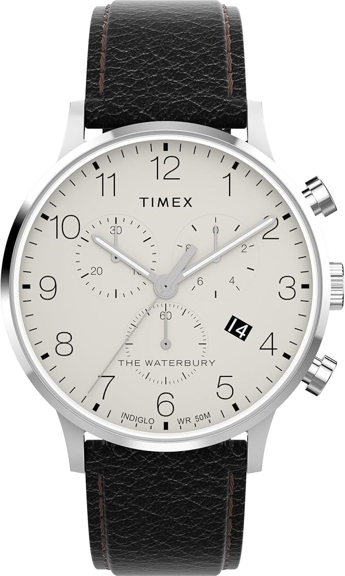Timex Waterbury Classic Men’s Watch 40mm Chrono Beige Dial Black Strap TW2Y29400
