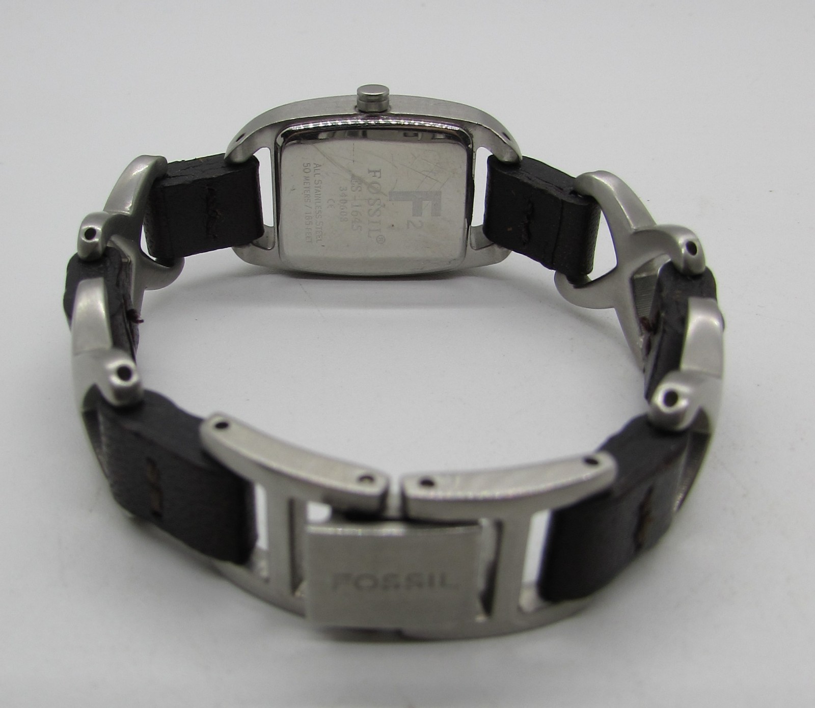 FOSSIL ES-1645 STAINLESS STEEL & LEATHER QUARTZ 17MM WRIST WATCH
