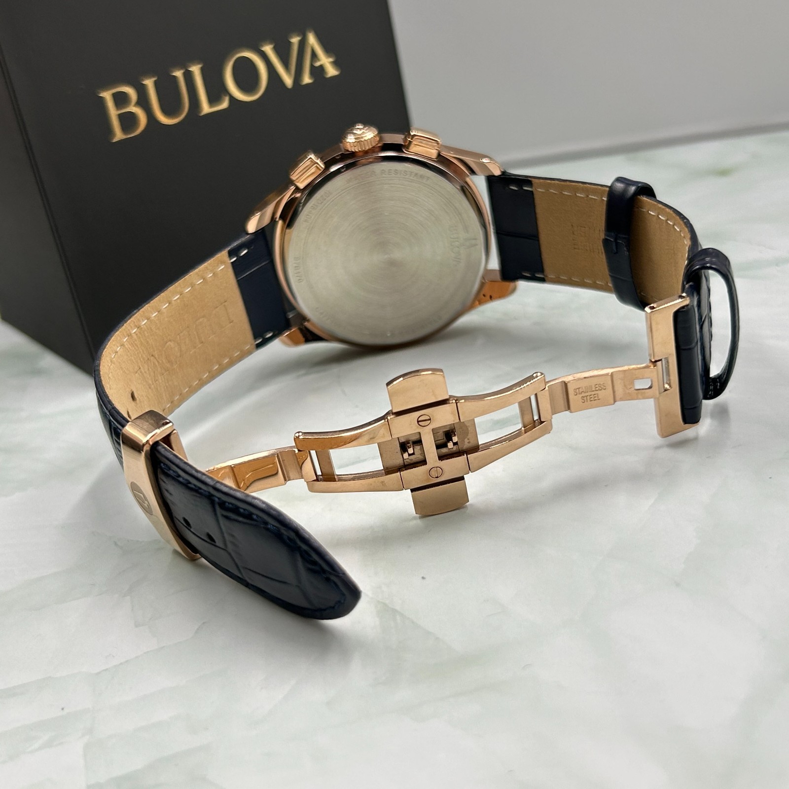 Bulova 97B170 Wilton Blue Classic Chronograph Men’s Quartz Leather Watch 46.5MM