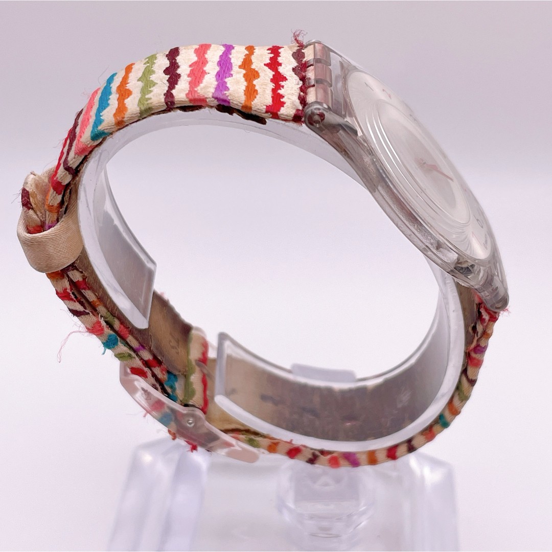 Working new battery Swatch SFP113 ladies wristwatch transparent back colorful