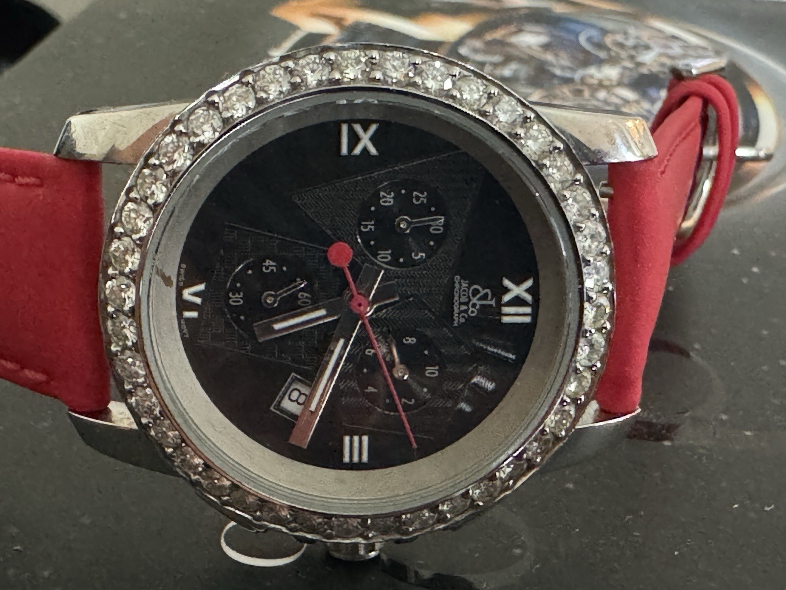 JACOB AND CO CHRONOGRAPH WATCH 38mm Diamond Bezel Complete Box Extra Str G2U