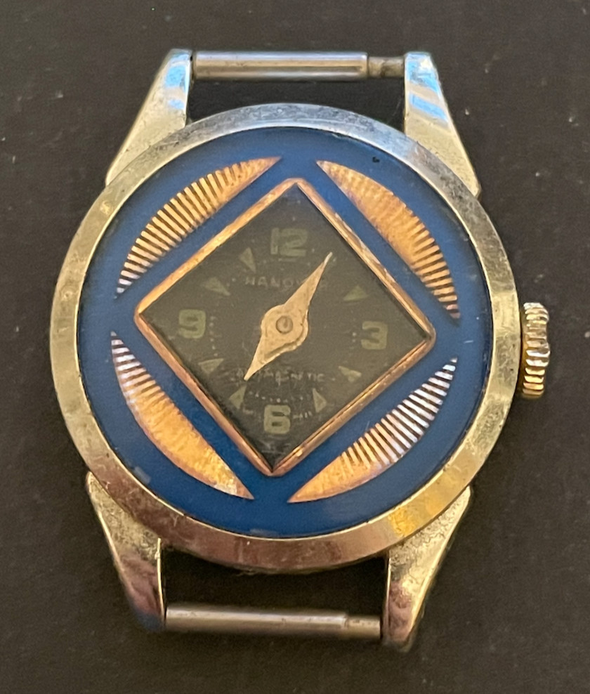 Vintage Hanover Women’s Watch Running Ticks Blue Case Black Dial 25.6mm Swiss