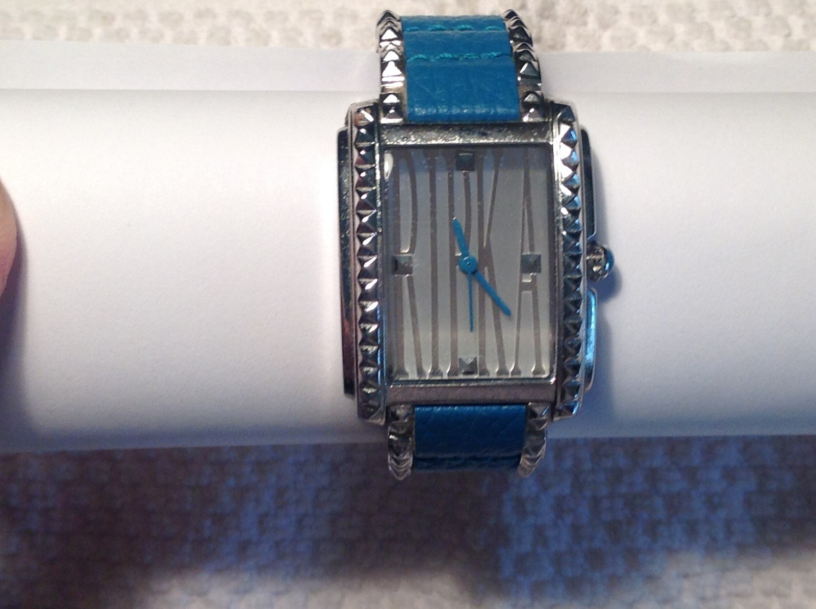 Judith Ripka Ladies Wristwatch Turquoise Leather Inset Strap-Elongated Logo Dial