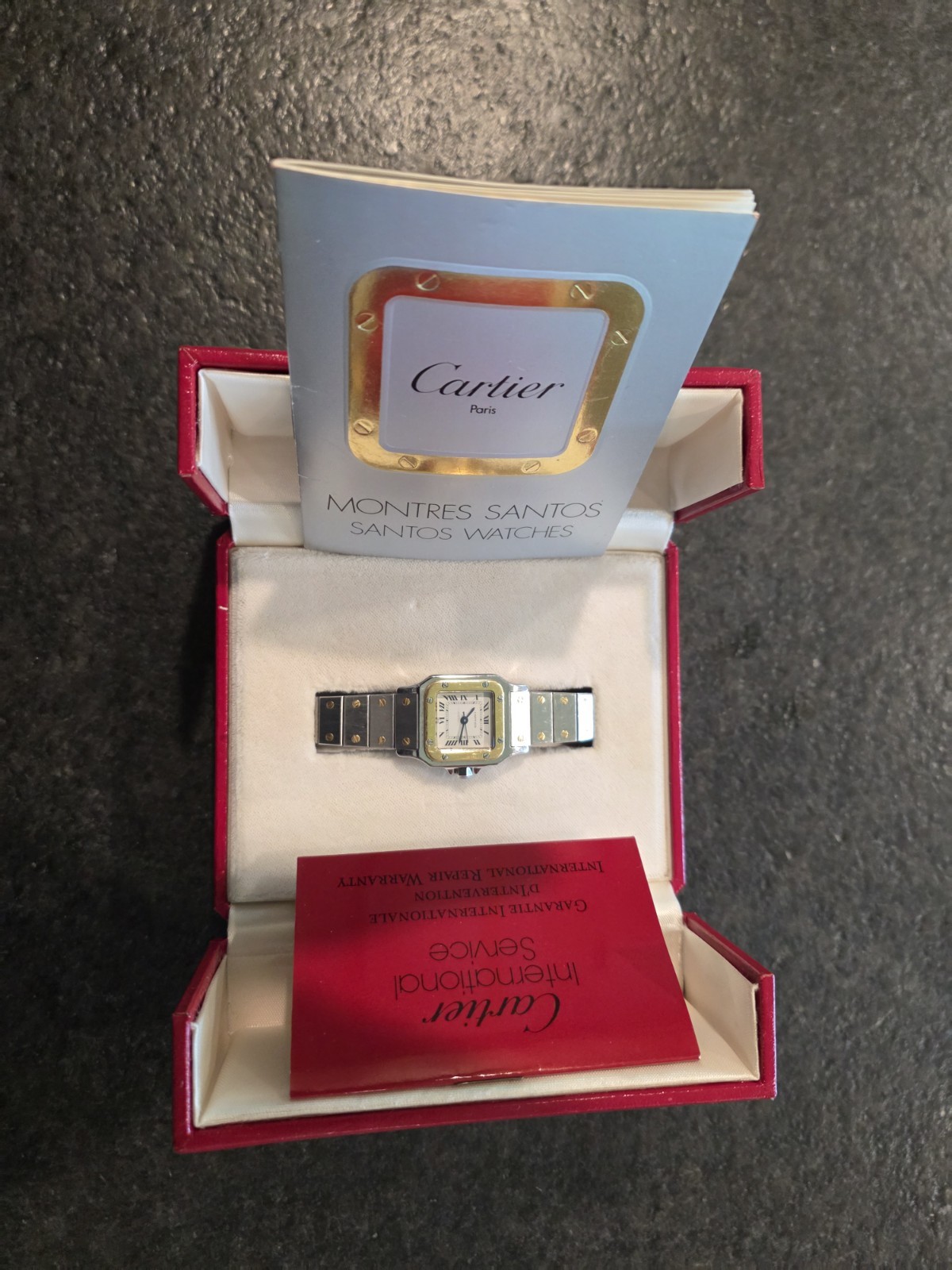 Ladies Cartier Santos Two-Tone Square Quartz Date Watch w/ Box & Booklets