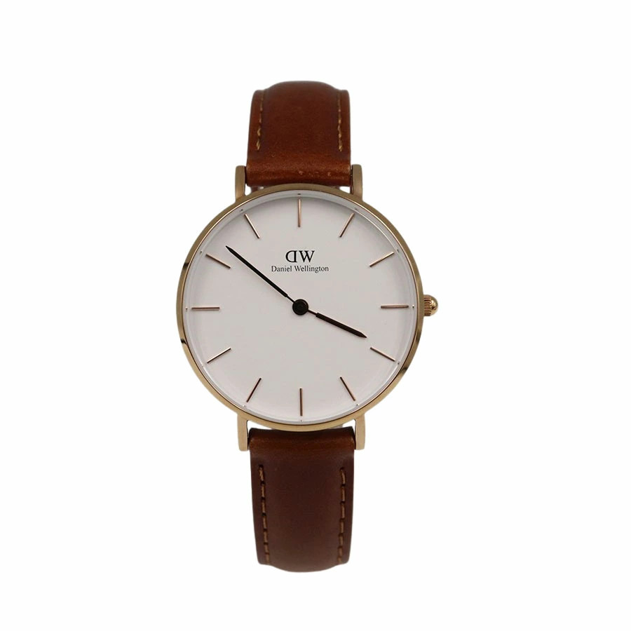 [A1R] Daniel Wellington Petite 32mm white dial rose gold brown belt [w2z]