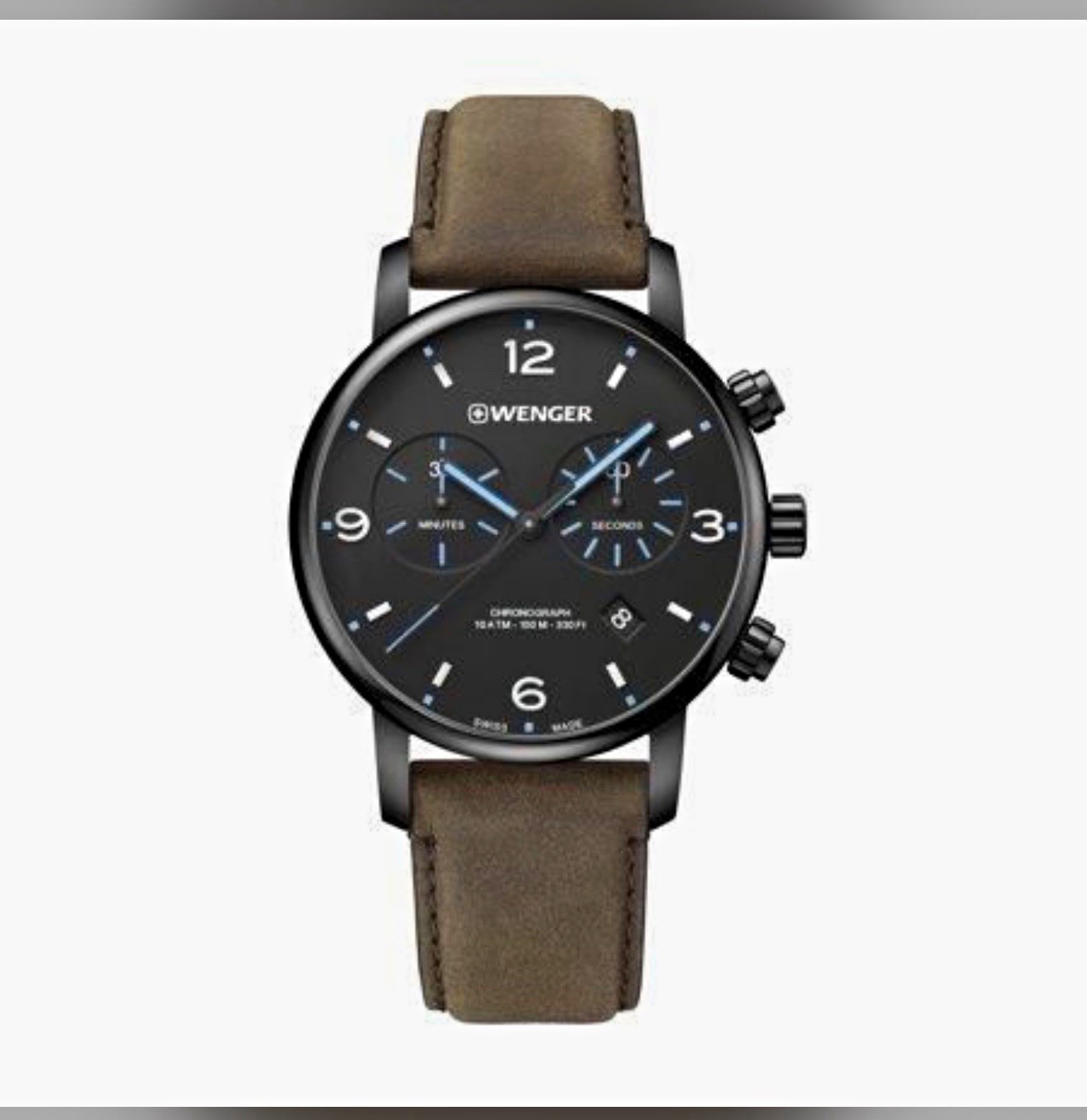 Wenger Chronograph Quartz Chronograph Date Black Dial Brown Leather Watch Box