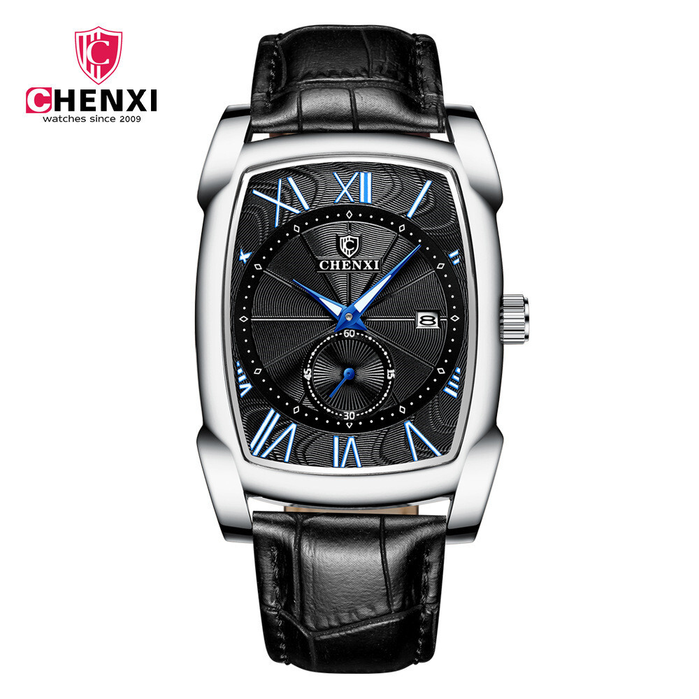 CHENXI Men’s Quartz Business Watches Leather Strap Rectangle Calendar Wristwach