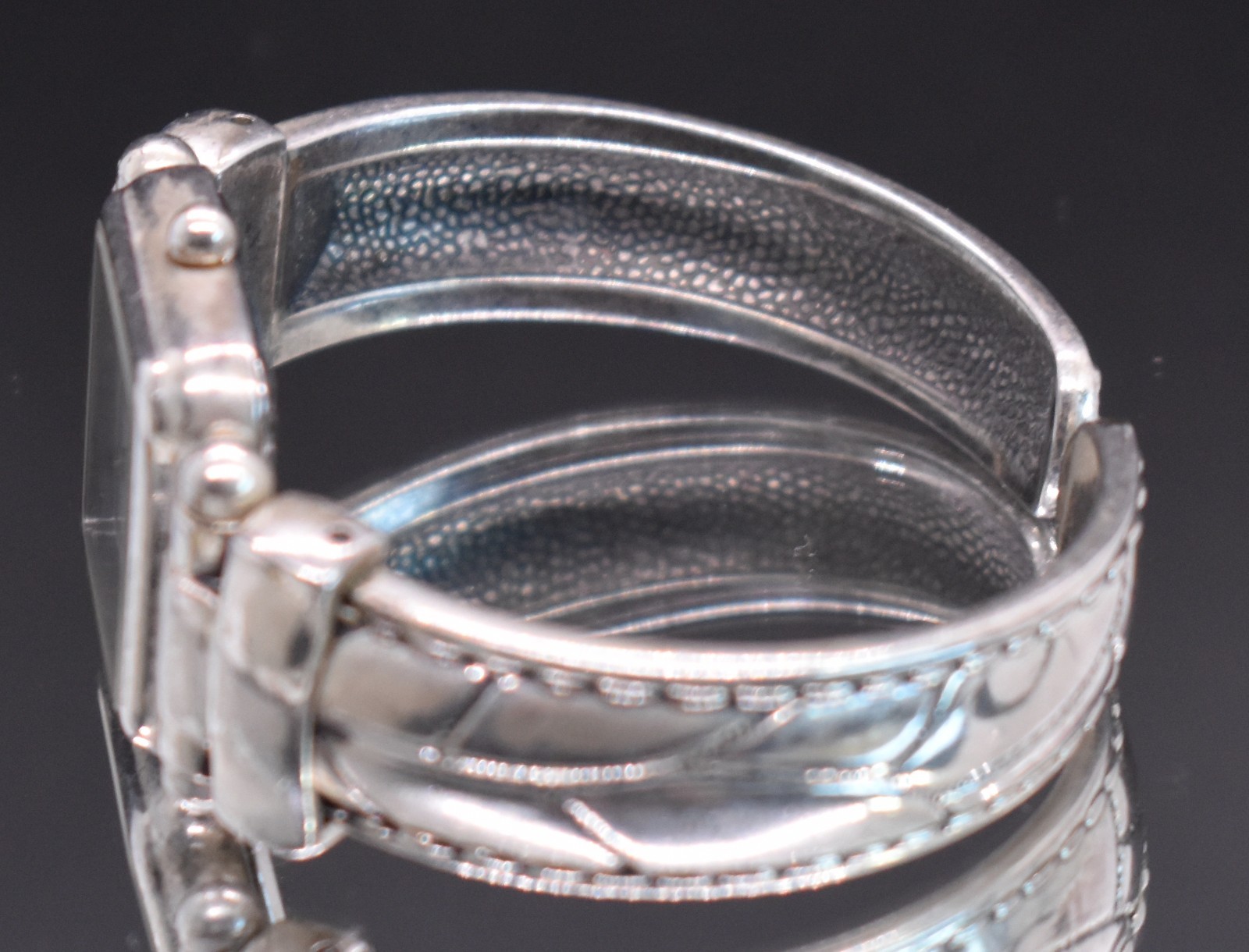 CHICO’S Silver Tone Square Dial Watch Women OX Cuff Bracelet Band NEW BATTERY