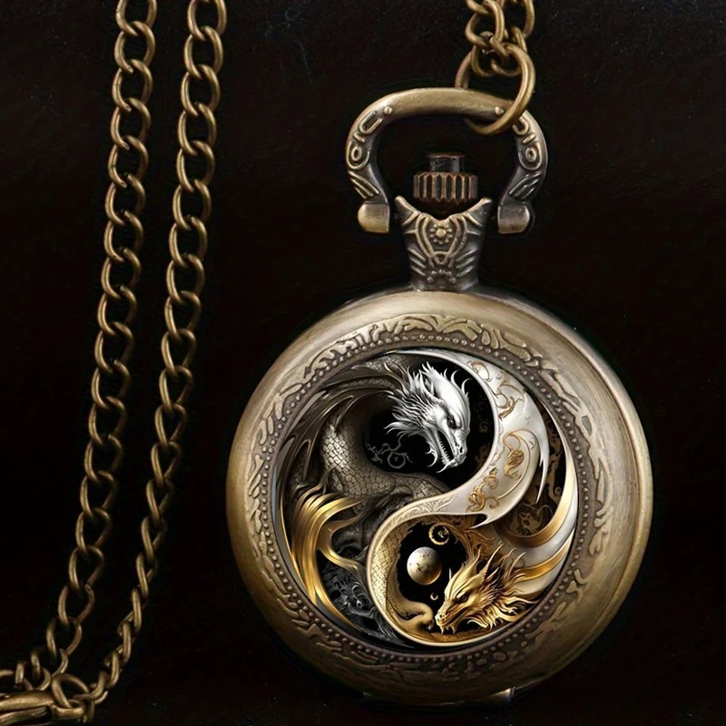 Mens Pocket Watch Retro Mechanical Black Steampunk Skeleton Chain Luxury Classic