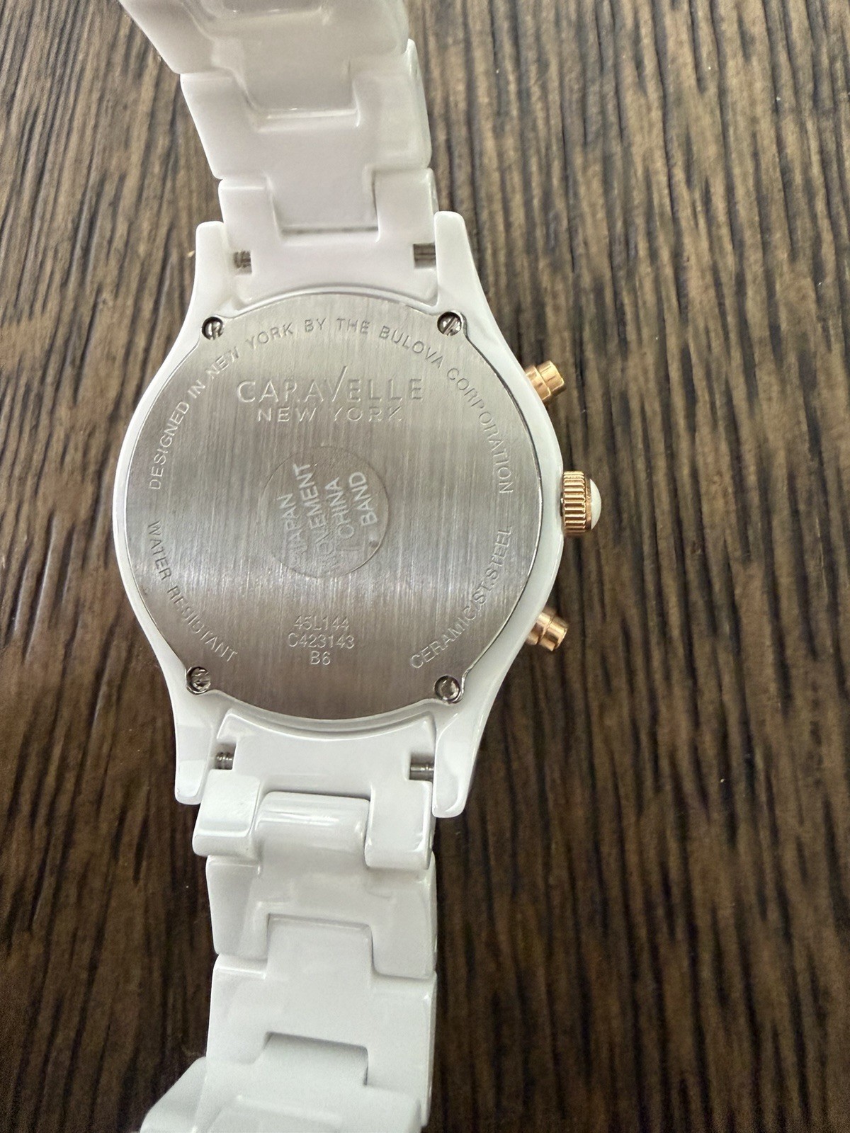 Caravelle New York Women’s White Ceramic Quartz Chronograph Bracelet Watch
