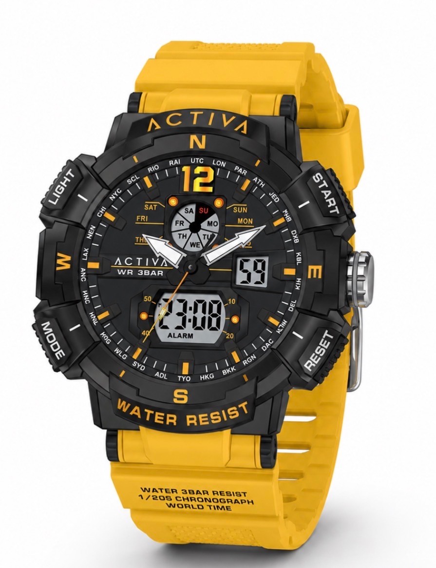 Activa X Invicta 53mm yellow black watch digital chronograph ACW8045-004 RV $129