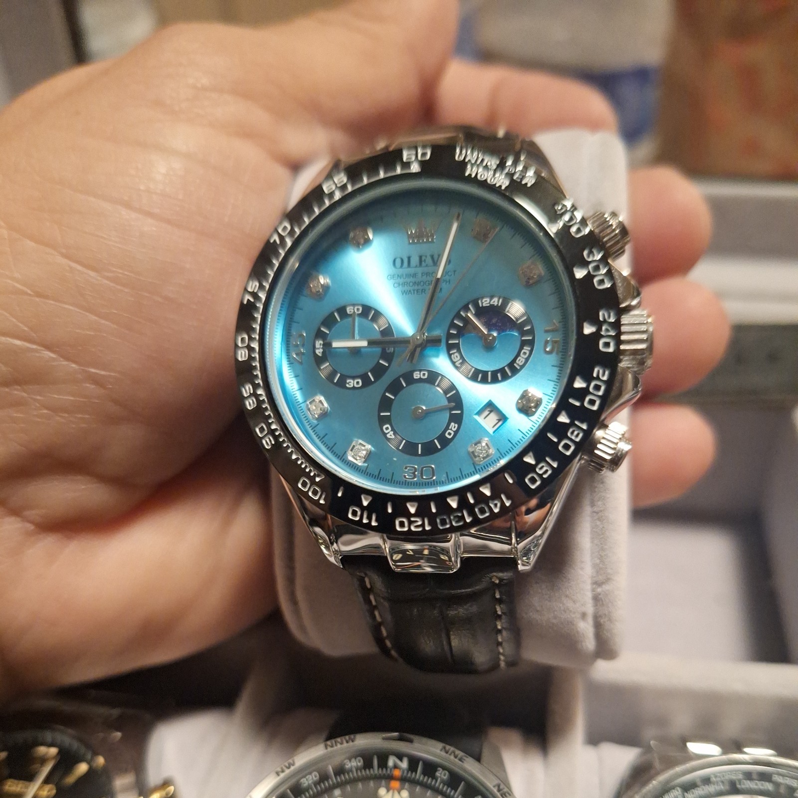 Olevs Mens Daytona Panda Watch Blue Face