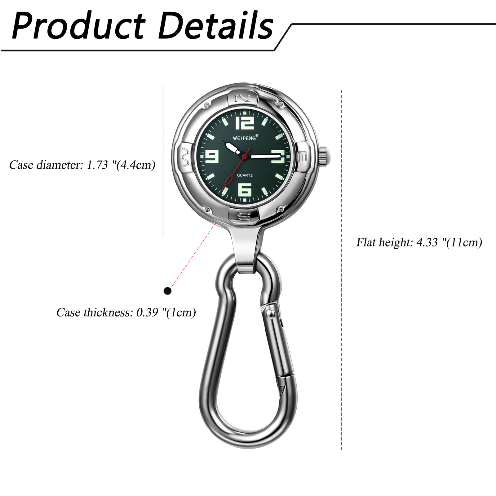 Outdoors Clip-on Carabiner Backpack Buckle Fob Quartz Watch Sports Hiking Gift