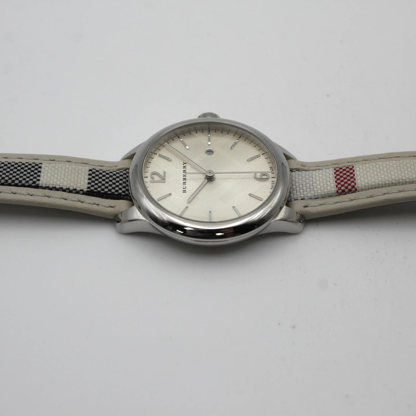 Burberry The Classic Steel Silver Dial Check Strap Quatz Ladies Watch BU10113