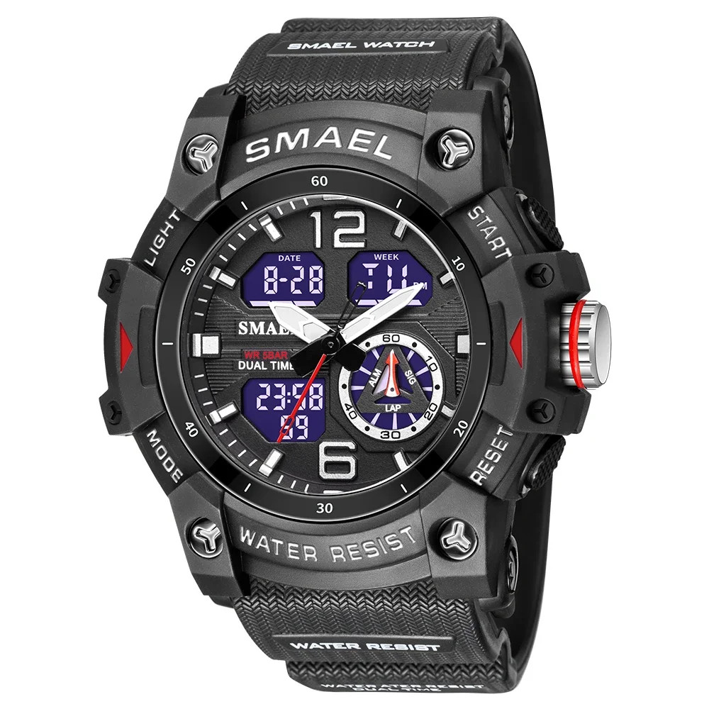 8007 Men’s Outdoor Transparent Dual Display Waterproof Luminous Watch