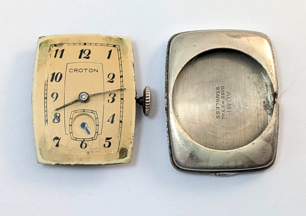 Vintage CROTON A38 Art Deco Tank Style 9j 22mm Swiss Watch Movement PARTS REPAIR