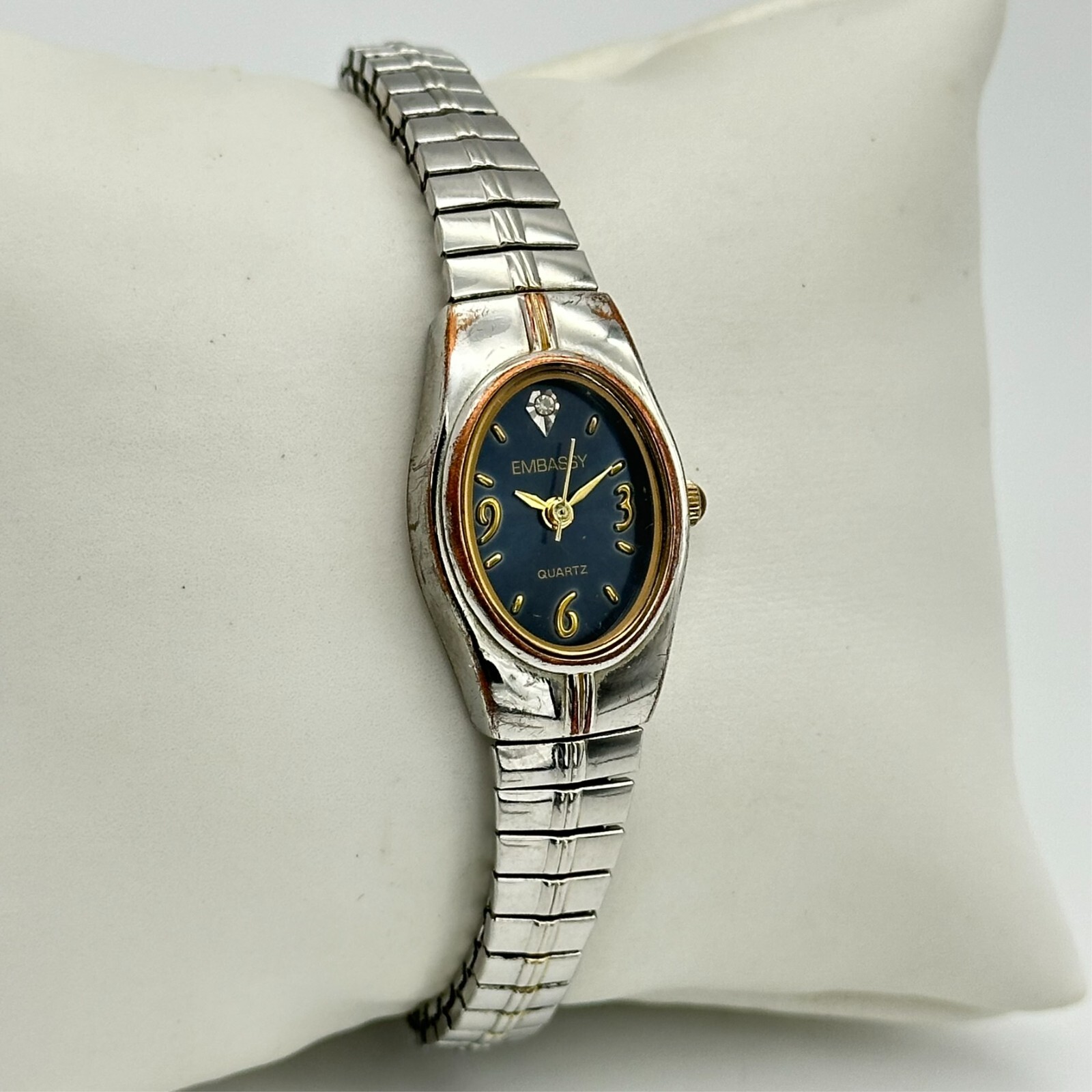 Ladies EMBASSY Silver Tone, Blue Dial, Diamond Accent Bracelet Watch, GEM9071L