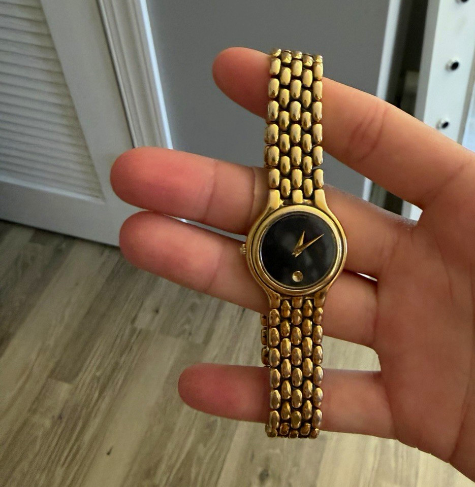 Movado Museum Women’s Quartz Analog Watch Black Dial Gold Metal Bracelet