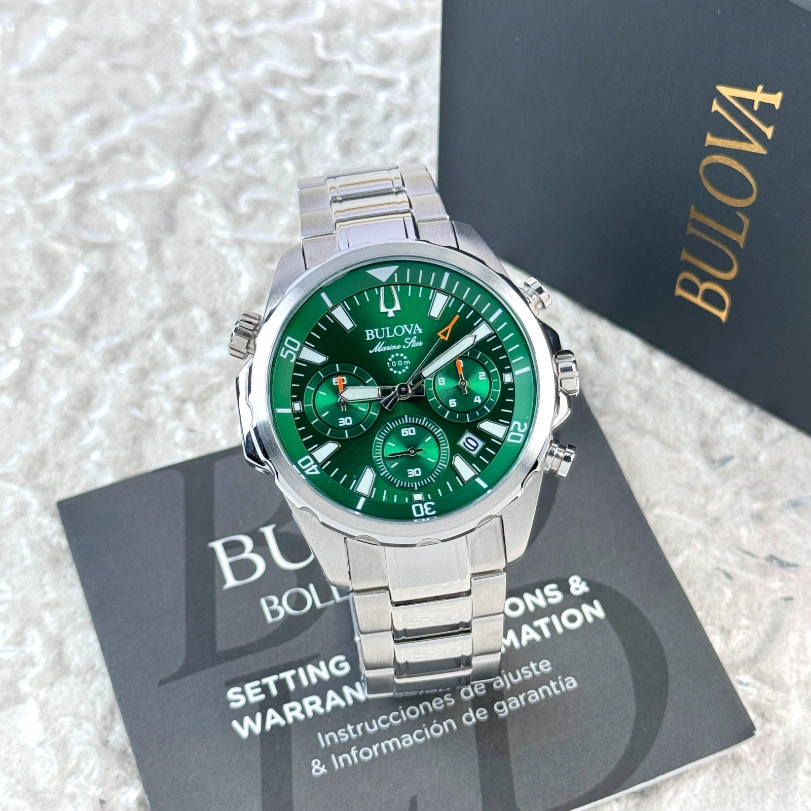 Bulova Marine Star Green Dial Stainless Steel Chronograph Men’s Watch 96B396