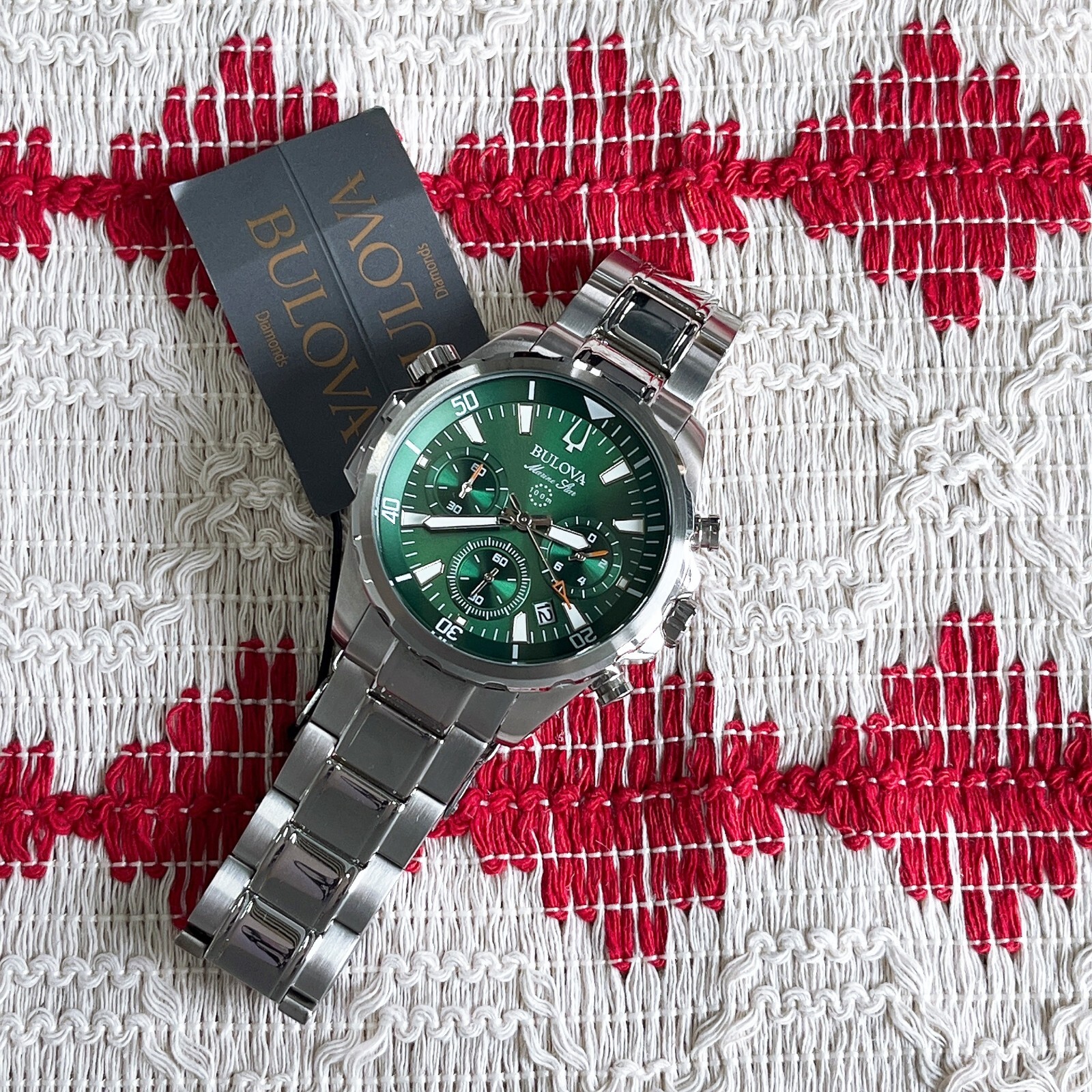 Classic Bulova Marine Star 96B396 Green Dial 43mm Chronograph Quartz Men’s Watch