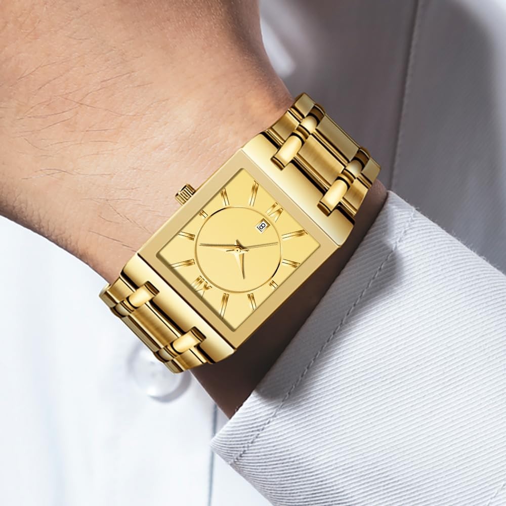 Luxury Men’s Square Watch – Stainless Steel, Waterproof, Date, Casual Quartz Ana