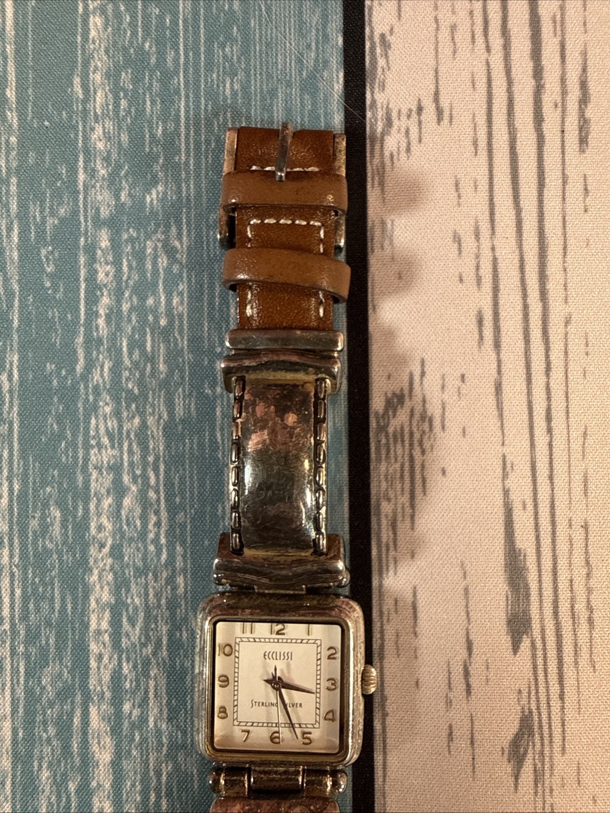 Ecclissi Sterling Silver Watch Genuine Ecclissi Brown Leather Band Womens 22695