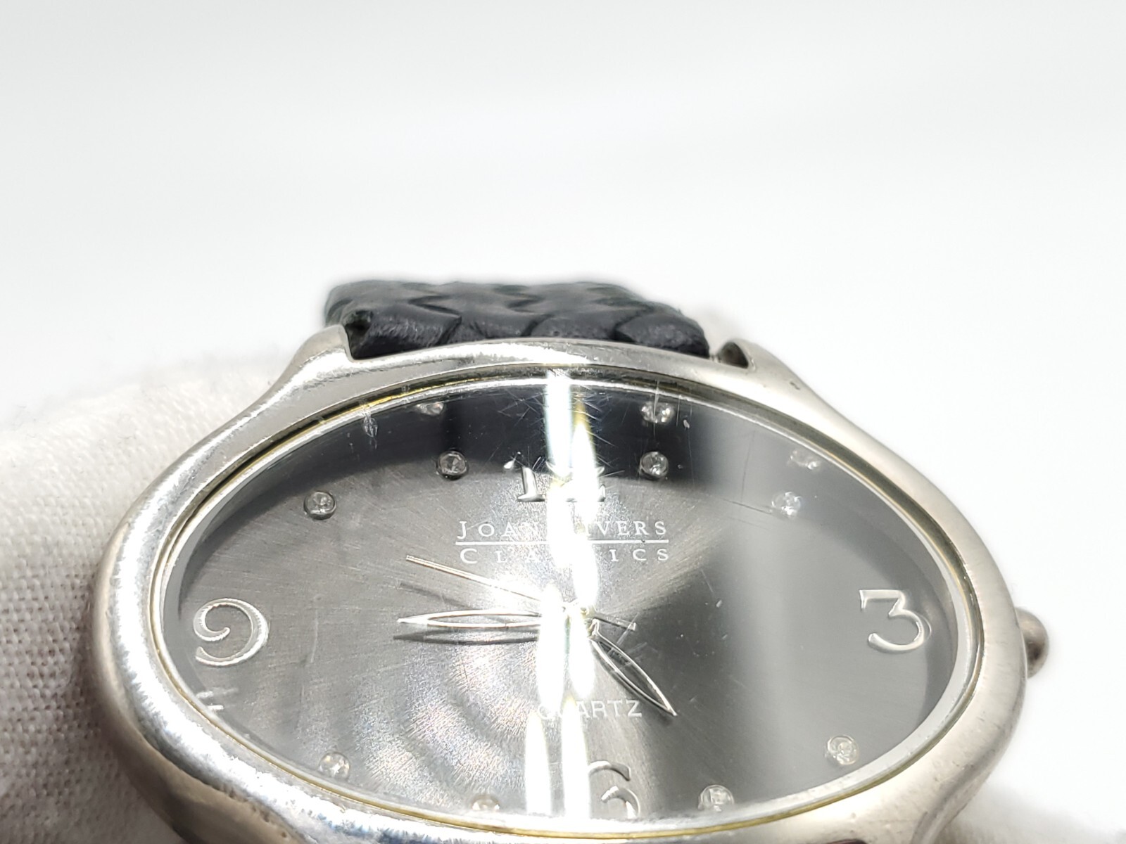 Joan Rivers Classics Quartz Womens Watch New Battery Silver Tone Black Dial 39mm