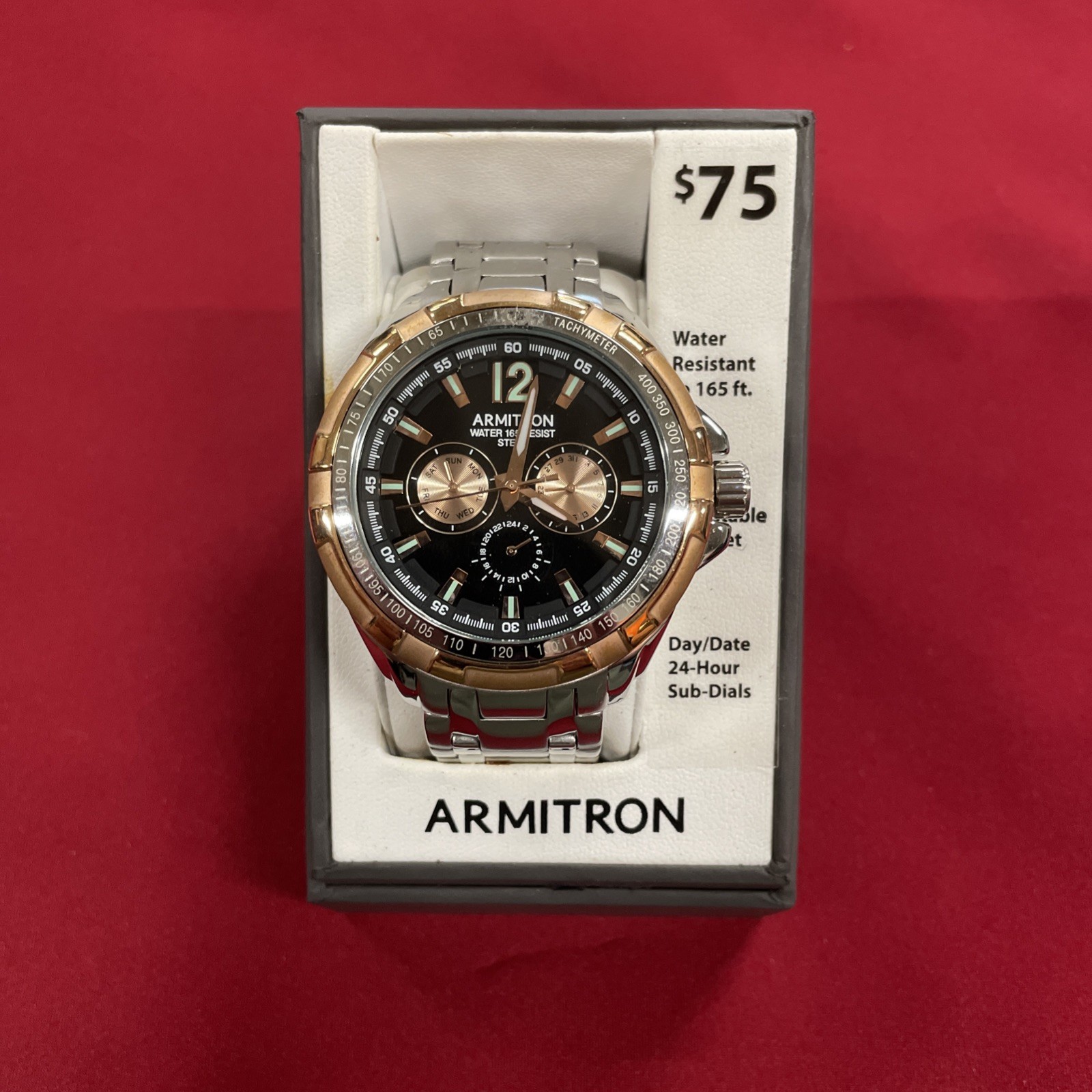 Men’s Armitron Silver & Rose Gold Toned Chronograph Water Resistant Wrist Watch
