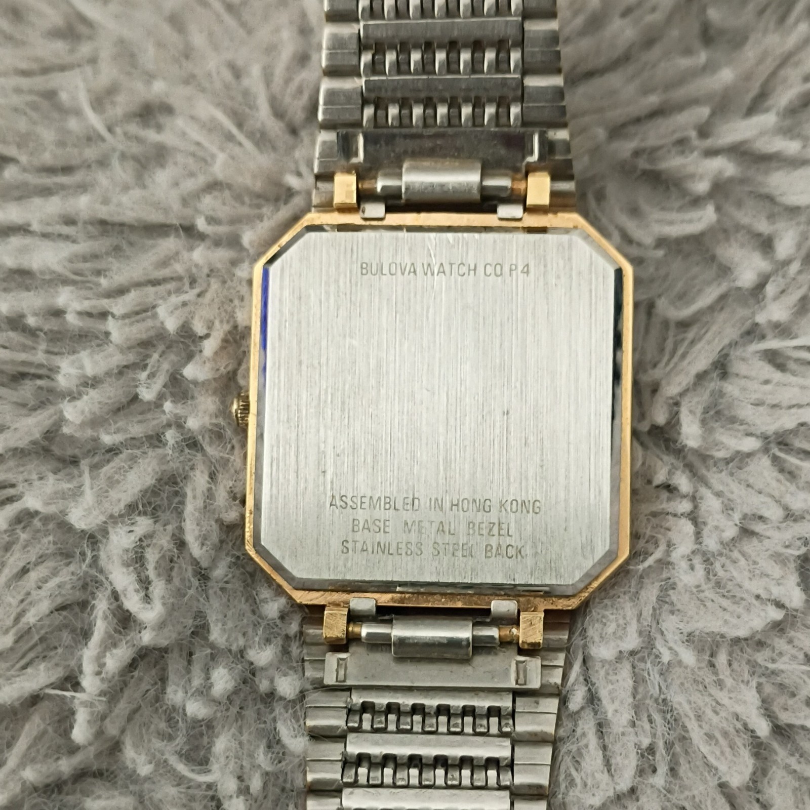 Bulova Quartz Analog Square Watch Black Dial Gold Two-Tone Metal Bracelet