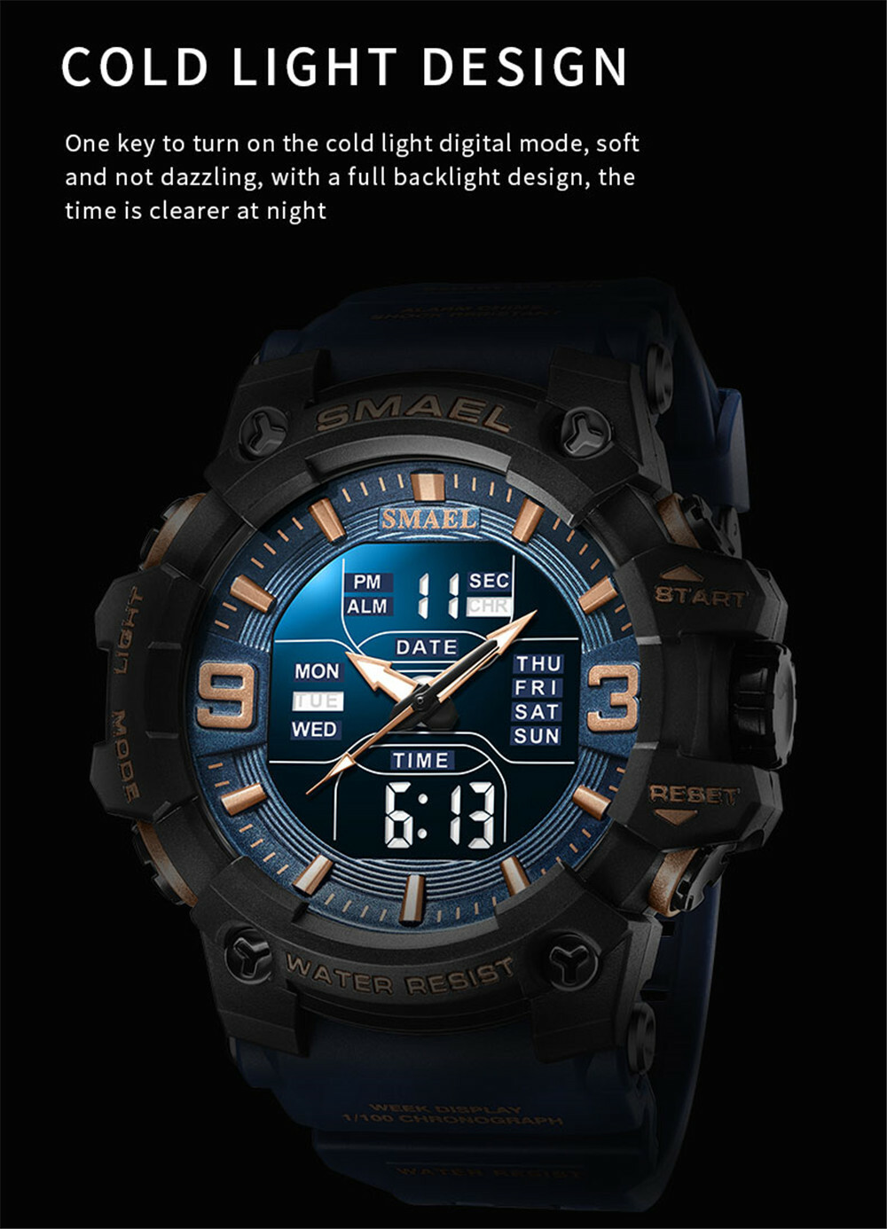 SMAEL Men’s Sport Watch: LED Digital Dual Display Electronic Wristwatch
