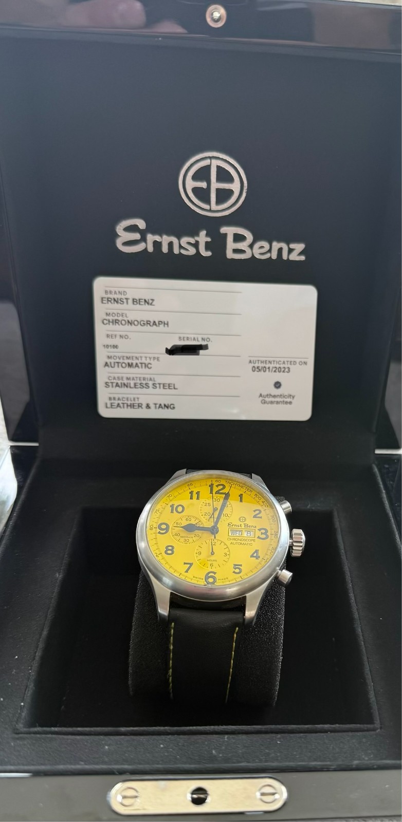 Ernst Benz Chronoscope Automatic Chronograph watch with the rare yellow dial.