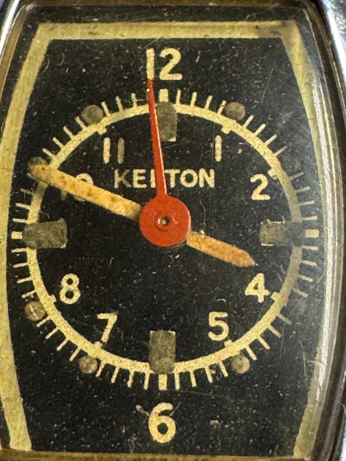 US Time/Kelton Vintage Black Dial Wind Up Tank Watch 26MM Runs Good